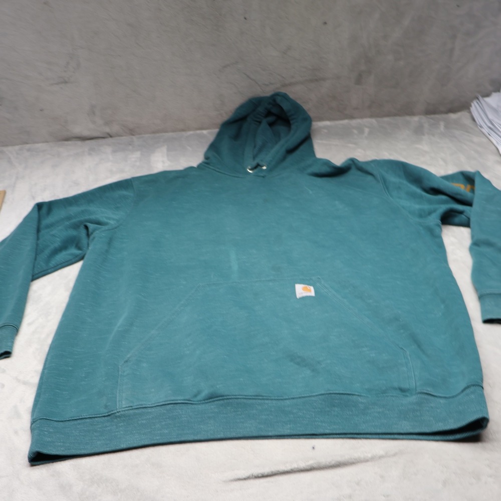 Carhartt Hoodie Mens 2XL Green Pullover Loose Fit Iconic K288‎ Logo Midweight